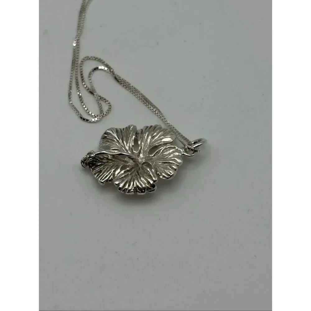 Hibiscus Flower Sterling Silver Pendant, 18